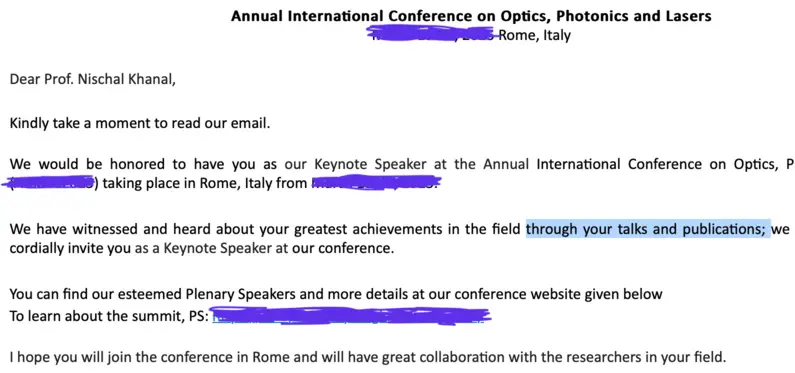 Prof. Khanal's invite to be a keynote speaker